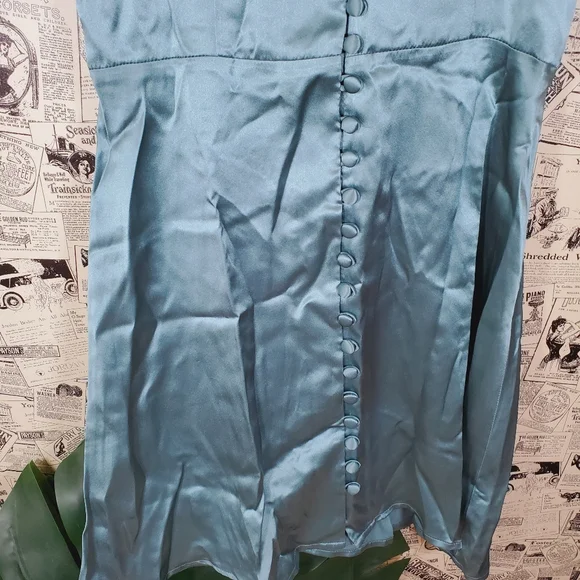 NWT Reformation mini button silk brigitta dress v neck line in verdigris 0 - Picture 5 of 7